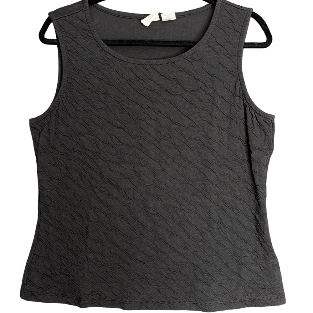 C&C California Womens L Black Textured Ripple Scoop Neck Tank Cotton Blend Top